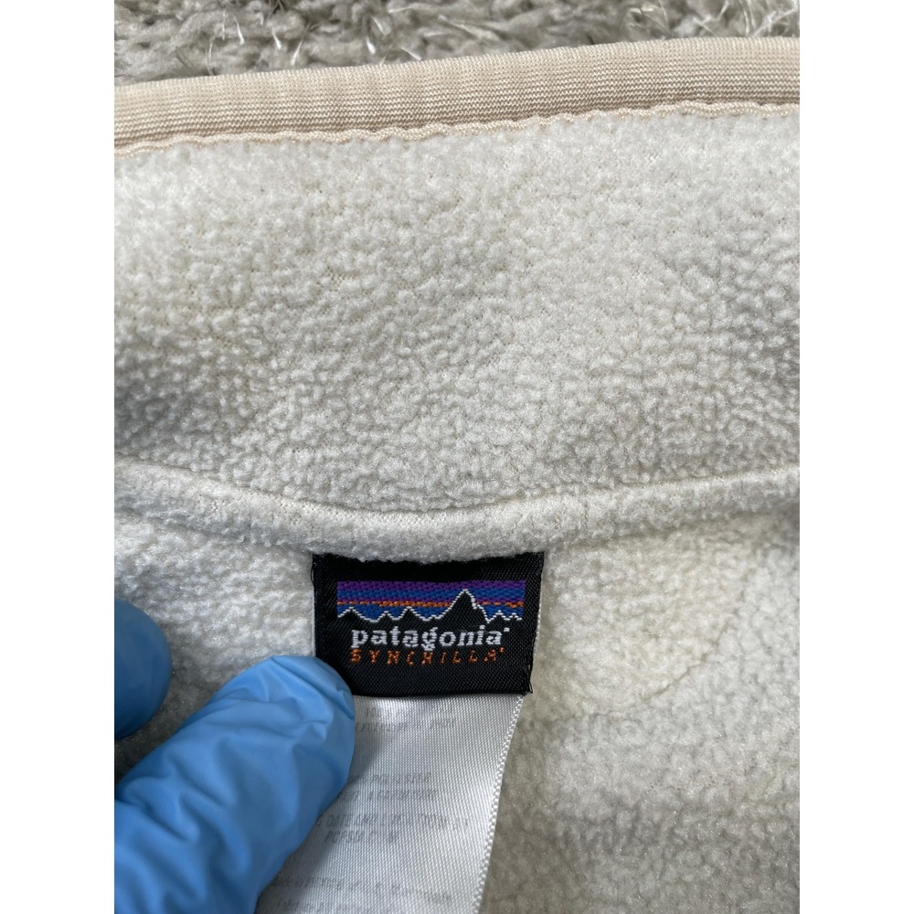 Patagonia Fleece Sweater Girls Large 12 Ivory 1/4 Zip Synchilla Pullover Pockets - Picture 5 of 11